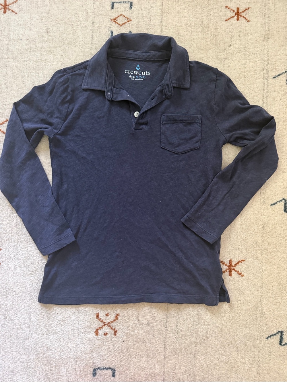 Boys Crewcuts long sleeve polo in navy, size 6-7